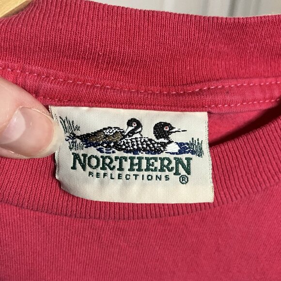 Vintage 90s Northern Reflections T-shirt Womens Pink Canada Day Cottage Nature - Picture 4 of 8